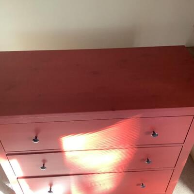 168. Pine, Red Painted 3 Drawer Dresser