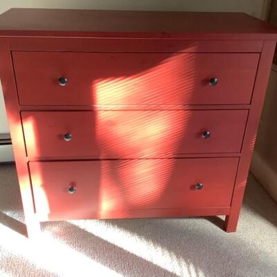 168. Pine, Red Painted 3 Drawer Dresser