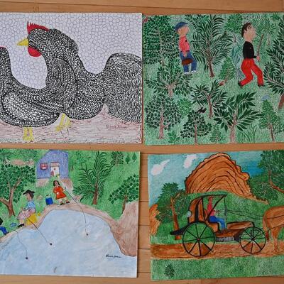 4 outdoor/farm drawings by Blanch Ackers
