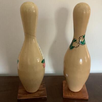 176  Pair of 1968 Painted Bowling Pins Signed M. May 