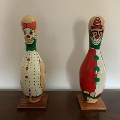 176  Pair of 1968 Painted Bowling Pins Signed M. May 