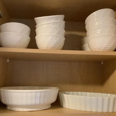 179  Set of 12 White Bowls, Azure Rattan Ambiance Collection & 2 Larger Bowls
