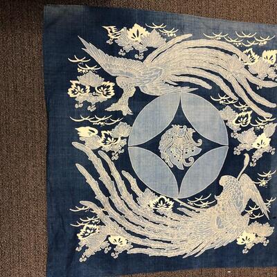 Vintage Boho Blue and White Square Orient Asian Table Cloth