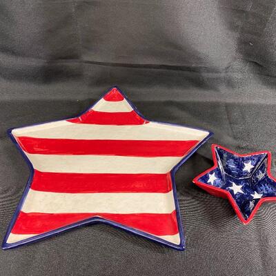Red White and Blue Star Shaped Platter and Dip Bowl