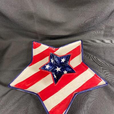 Red White and Blue Star Shaped Platter and Dip Bowl