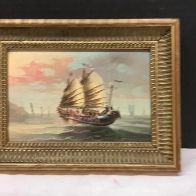 201. Pair of Asian Sailboats Oil Paintings 