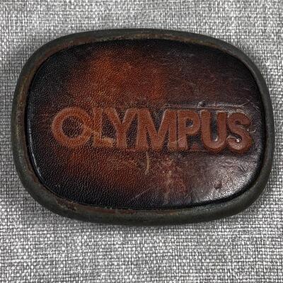 Olympus Stamped Leather and Metal Belt Buckle