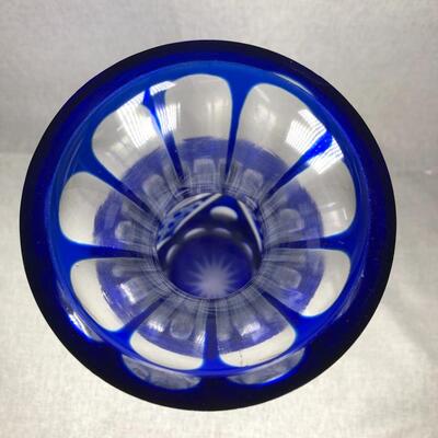 Cobalt Blue Cut to Clear Crystal Glass Flower Vase