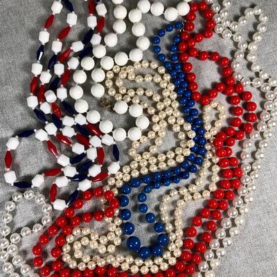 Vintage Red, White, and Blue Beaded Necklace Lot