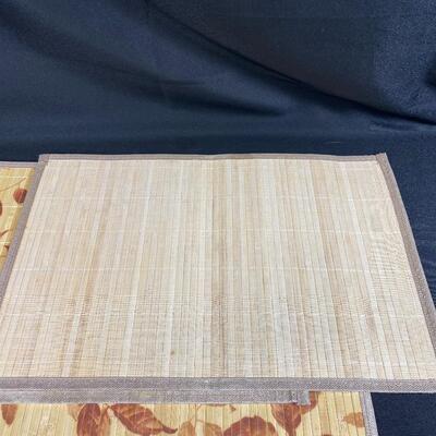 Set of Three Leaf Patterned Bamboo Placemats