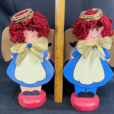 Matching Painted Wood Angel Figurines