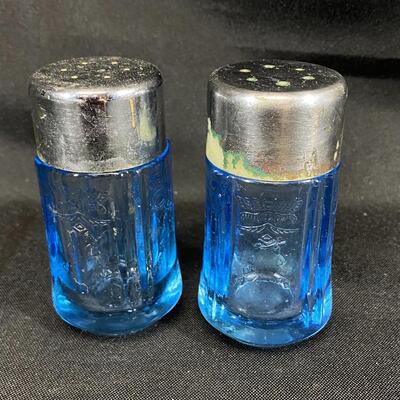 Vintage Blue Glass Salt and Pepper Shaker Set