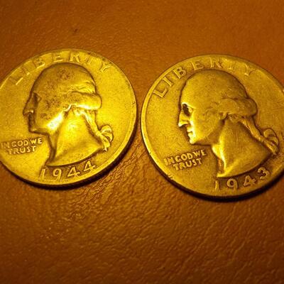 2- 1944 and 1943 Silver War time Quarters..