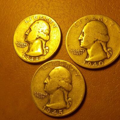 3- 1940, 48, 45, silver quarters.