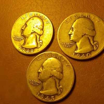3- 1940, 48, 45, silver quarters.