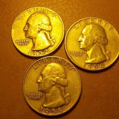 3- 1952, 54, 58, silver quarters.