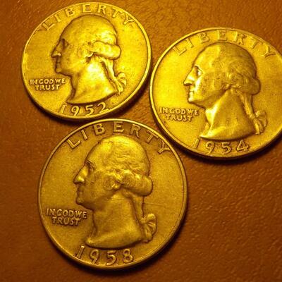 3- 1952, 54, 58, silver quarters.