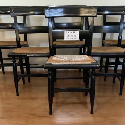 B533 Set of 6 Black Hitchcock Chairs with Rush Seats