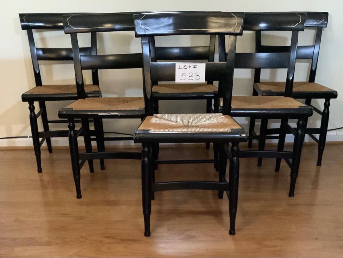 B533 Set of 6 Black Hitchcock Chairs with Rush Seats