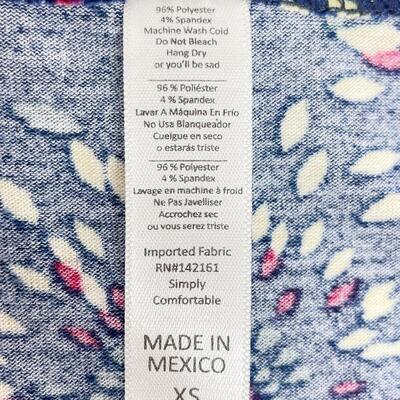 LULAROE BLUE & RED PATTERNED TOP - SIZE XSMALL