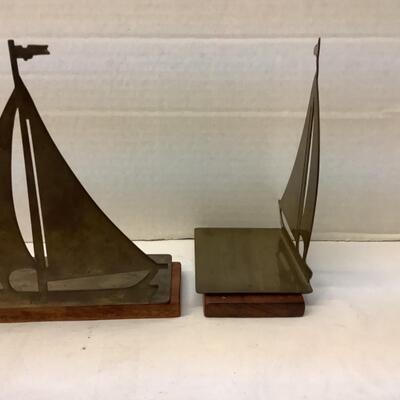 212. Pair of Brass Sailboat Bookends 
