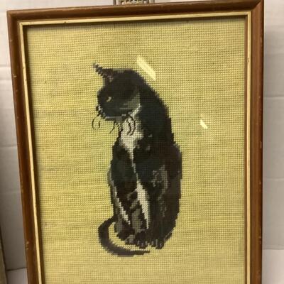 220 Pair of Framed Cat Themed Needle Work