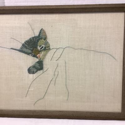 220 Pair of Framed Cat Themed Needle Work