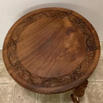 B643 Small Carved Wood Elephant Table 