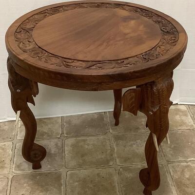 B643 Small Carved Wood Elephant Table 