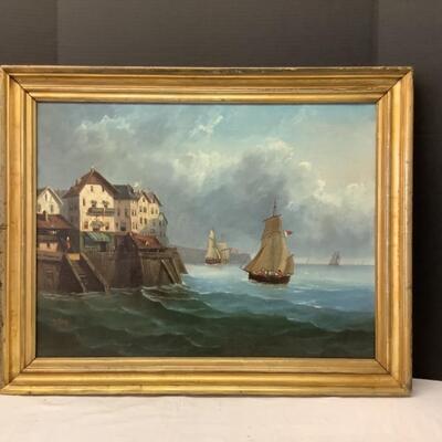 223. Antique Signed Original Oil Painting of the Dockside by G. Levy