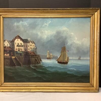 223. Antique Signed Original Oil Painting of the Dockside by G. Levy