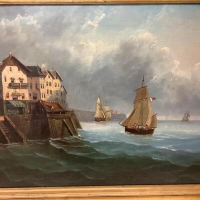 223. Antique Signed Original Oil Painting of the Dockside by G. Levy