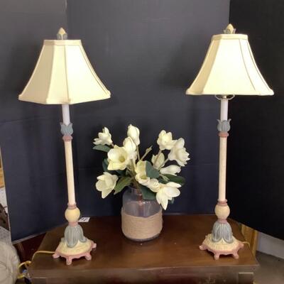 231  Pair of Candlestick Lamps &  Bouquet of Magnolias