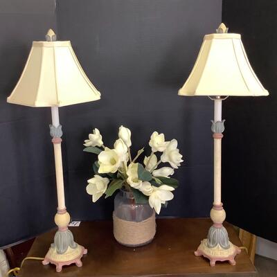 231  Pair of Candlestick Lamps &  Bouquet of Magnolias