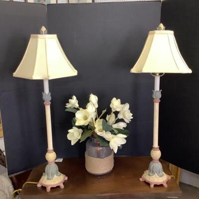 231  Pair of Candlestick Lamps &  Bouquet of Magnolias