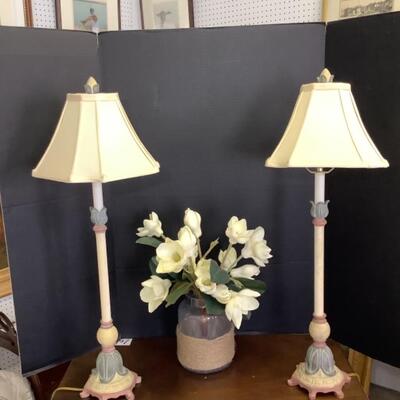 231  Pair of Candlestick Lamps &  Bouquet of Magnolias