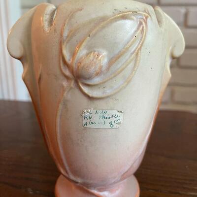 LOT 22 - Roseville Pottery, Thistle Vase, Cream/Pink