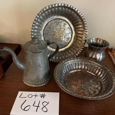 B648 Vintage Egyptian Copper Bowls and Vase