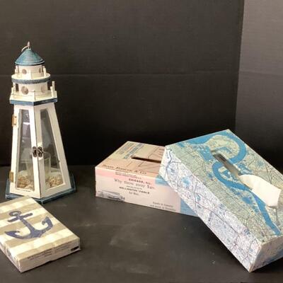 235  Wooden Lighthouse Votive & Custom Made Wooden Tissue Box Covers