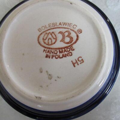 Vintage Handmade Boleslawiec Stoneware Polish Pottery Planter and Underplate, Read Description