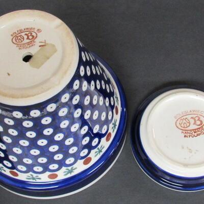 Vintage Handmade Boleslawiec Stoneware Polish Pottery Planter and Underplate, Read Description