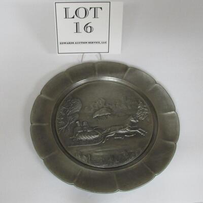 Currier and Ives Pewter Bas-Relief Plate The Road-Winter, 1st In Series 1974