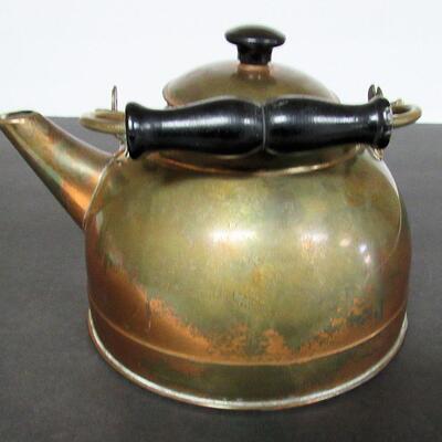Copper Tea Kettle Wood Handle, Brass Hardware, Made in England Lots of Great Patina