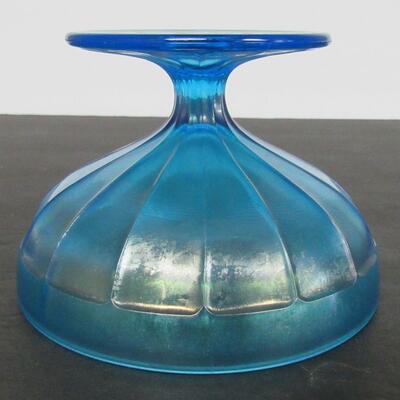 Vintage Blue Stretch Glass Small Compote 