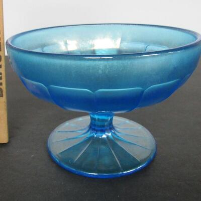 Vintage Blue Stretch Glass Small Compote 