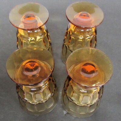 4 Vintage Signed Fostoria Amber Footed Tumblers Mesa Pattern