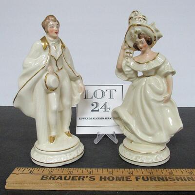 Vintage Tall Pair Man and Lady Figurines Unsigned 