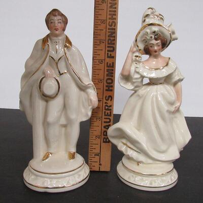 Vintage Tall Pair Man and Lady Figurines Unsigned 