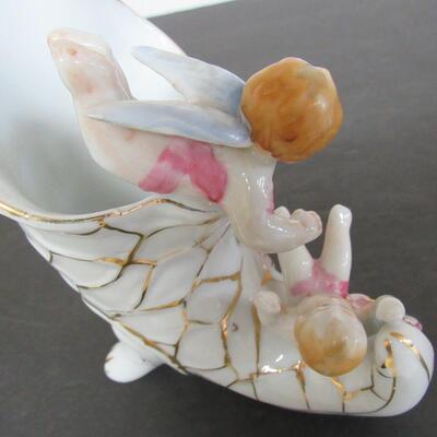 Vintage Fine China Figural Vase With Angels and Roses Attached