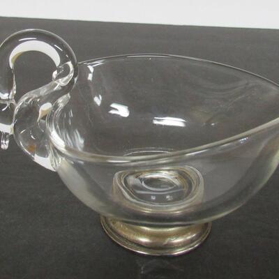 Vintage Glass Swan Candy Dish With Sterling Foot
